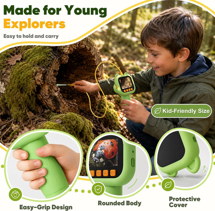 Kids Microscope with Borescope Camera,Dual-View STEM Explorer Kit
