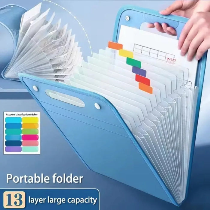 13 Layer A4 Handheld Vertical Folder Organ Bag Large Capacity Paper File PP Frosted Storage and Classification Expanding File