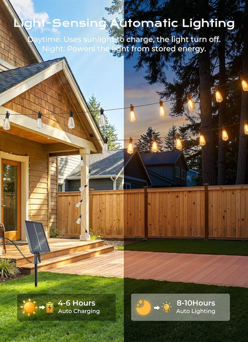 52FT Solar String Lights Outdoor Waterproof, Up to 26Hrs Runtime