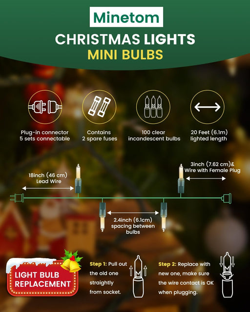 Clear Christmas String Lights 100 Count 20 Feet Incandescent Bulb