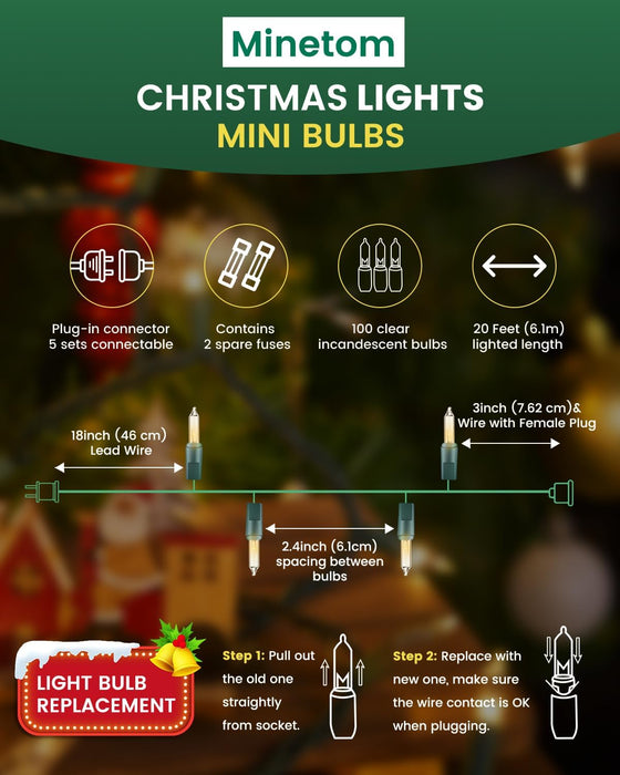 Clear Christmas String Lights 100 Count 20 Feet Incandescent Bulb