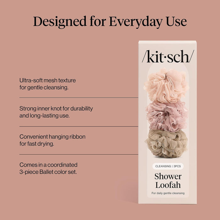 Shower Loofah – Soft Mesh Body Scrubber & Bath Sponge - 3pc Set
