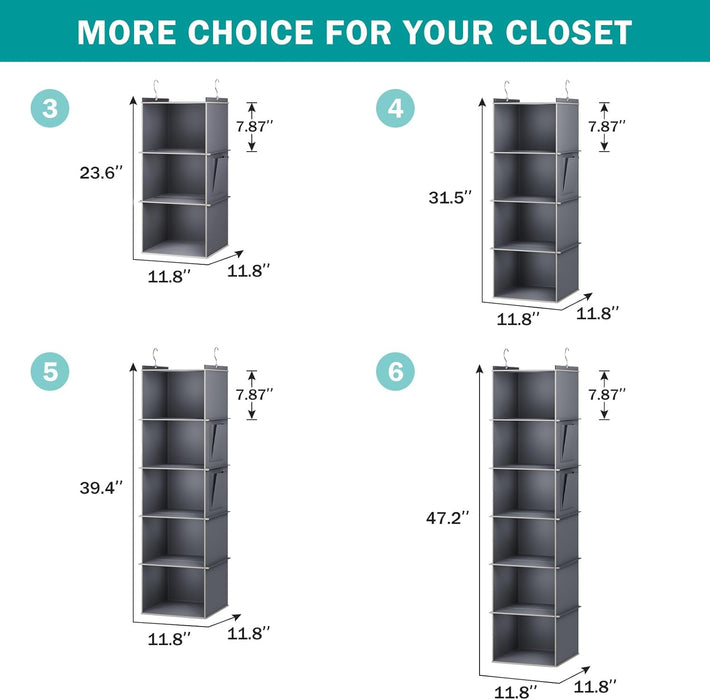 Hanging Closet Organizer and Storage for Clothes, 4-Shelf, Grey
