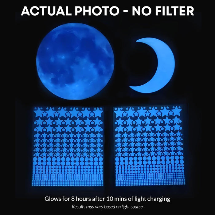 Glow in the Dark Stars for Ceiling, 1050 Pcs with Moons & E-Book (Blue)