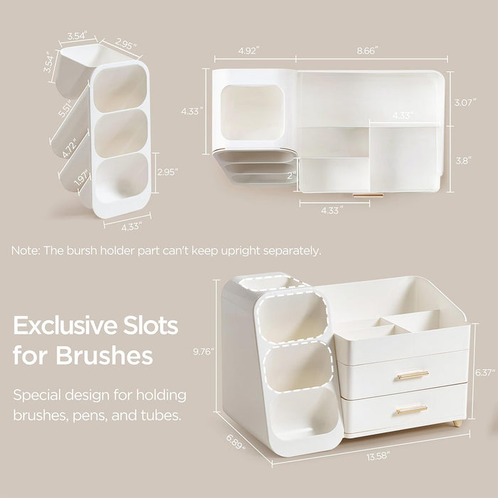 Makeup Organizer with Brush Holder for Vanity, Large Plastic Bathroom Countertop Organizer Skin Care Storage, Easy to St