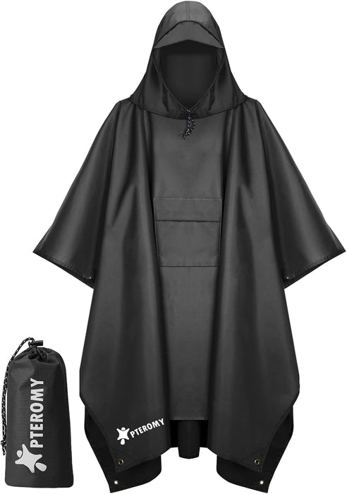 Hooded Rain Poncho for Adults, Reusable Waterproof Raincoat