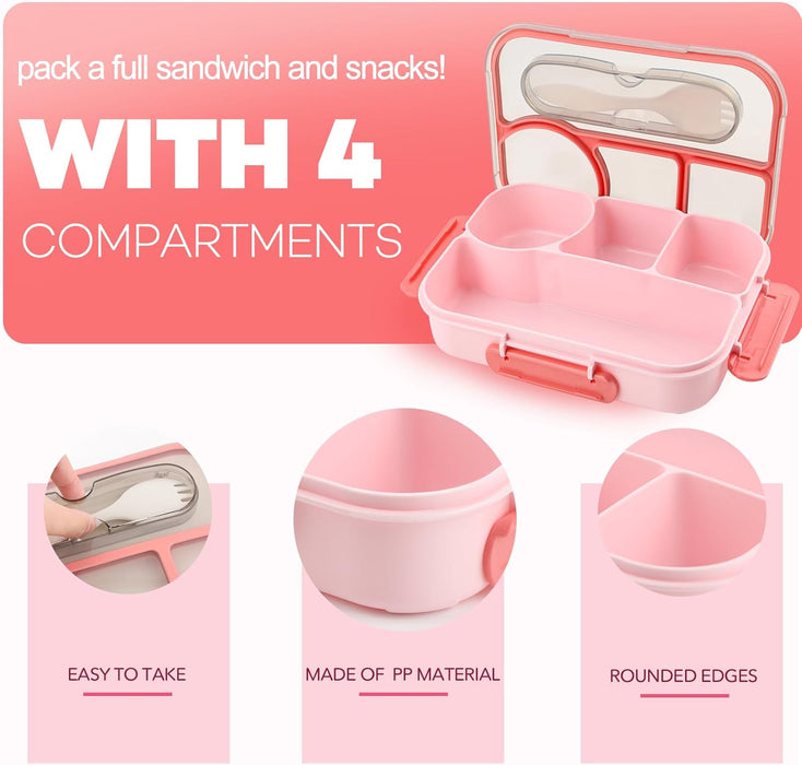 Bento Box for Adults,4 Compartments Lunch Box, Snack Containers Reusable Lunch Containers Drop-Proof, Dishwasher Safe & 