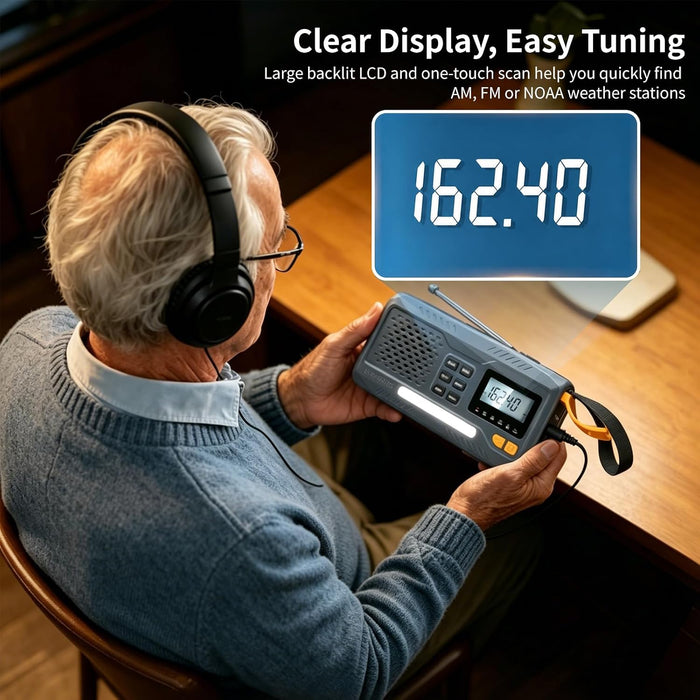 Emergency Weather Radio NOAA Alert Hand Crank Solar 2000mAh Phone Charger