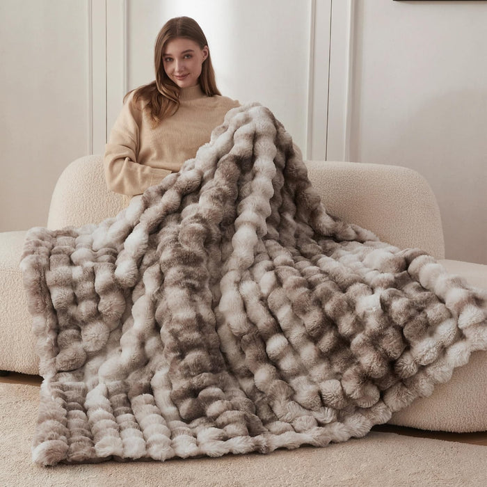 Soft Bubble Faux Fur Throw Blanket, 50"x60", Tie-dye Brown