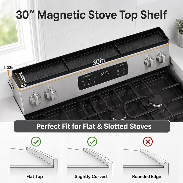 30" Magnetic Stove Top Shelf, Silicone Over the Stove Spice Rack Organizer