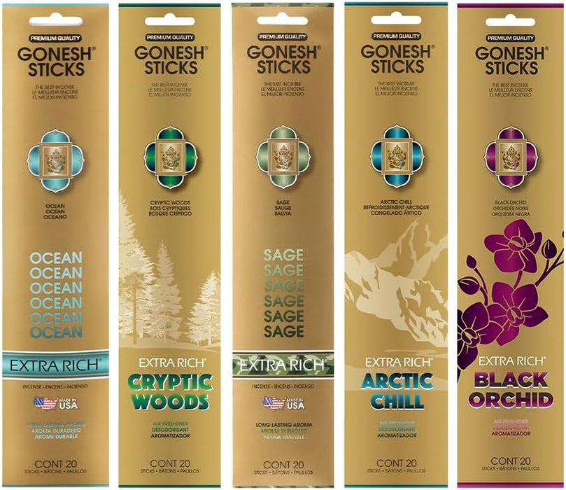 - Extra Rich Scented Incense Sticks Variety Pack - Non-Toxic 10” Slow Burn Aromatic Sticks - Ocean, Cryptic Woods, Sage,