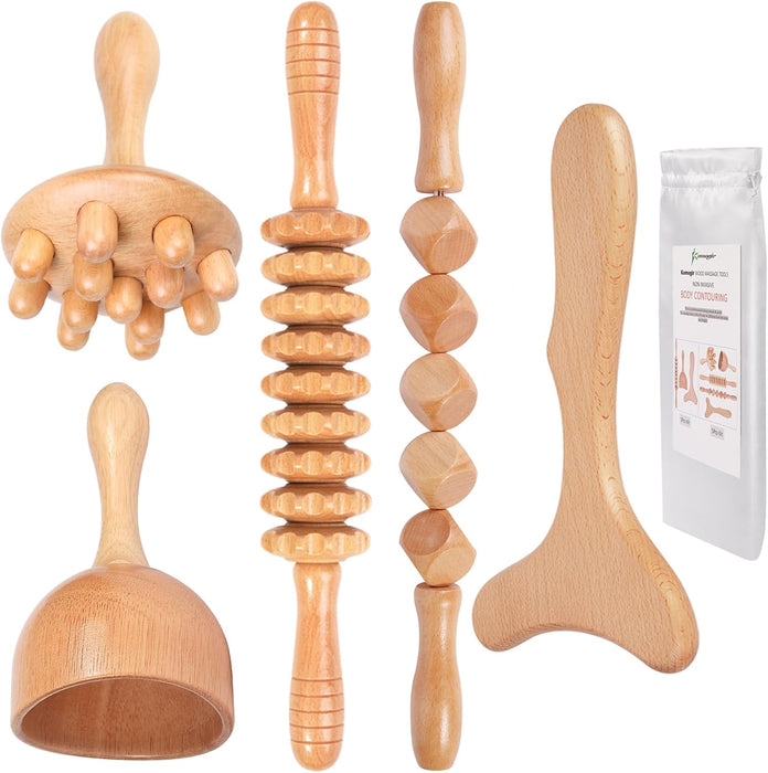 Wood Therapy Massage Tools 5-in-1 Lymphatic Drainage Massager Maderoterapia Kit Wooden Massager Body Sculpting Tools for