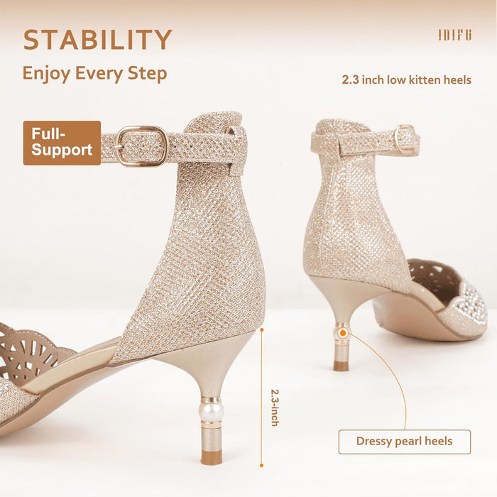 Women's IN2 Candice Wedding Rhinestones Sequins Low Kitten Heels Pumps Dress Evening Shoes for Women Bridal Bride