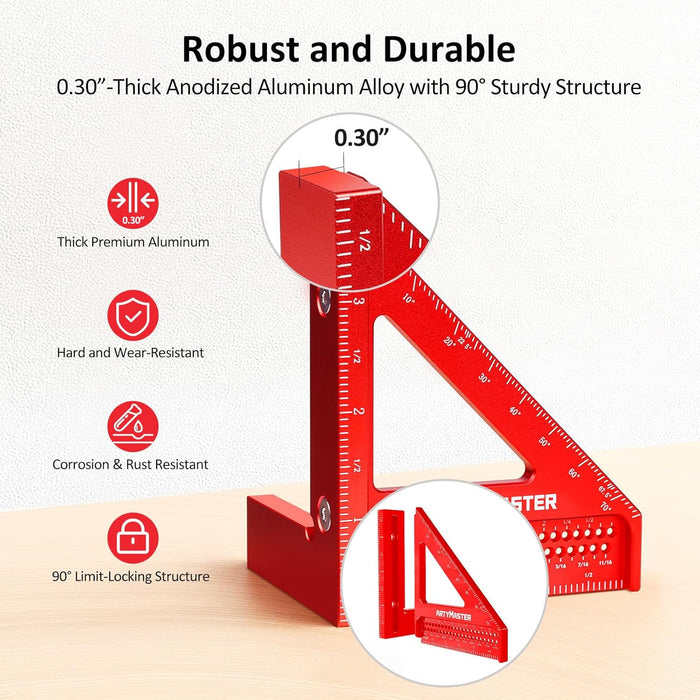 3.8＂Mini 3D Multi-Angle Measuring Square Ruler, WT102A High Precision Hole Scribing Woodworking Tools, 0-90° Aluminum Al