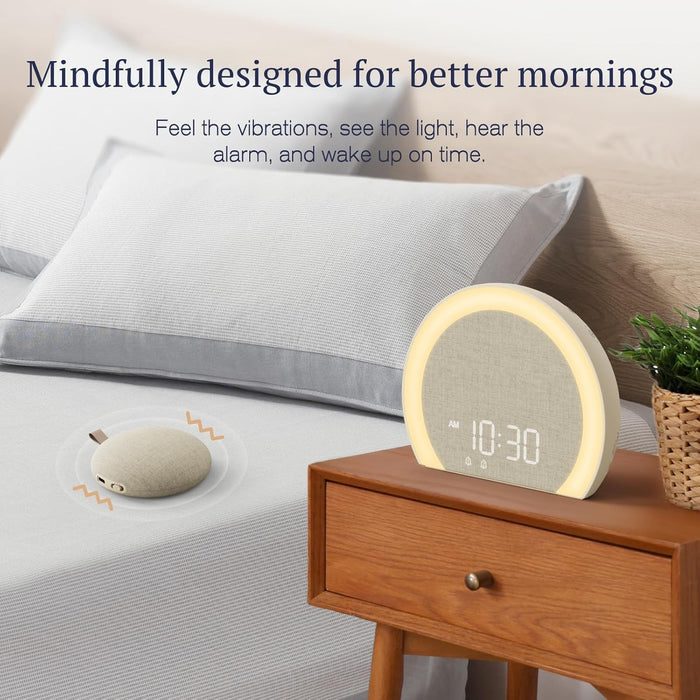 Extra Loud Alarm Clock with Wireless Bed Shaker, Vibrating Dual Alarm with Light Wake Up for Heavy Sleepers & Hearing Impaired, 9-Color Night Light, 8 Sounds, 0-100% Dimmer, USB Charger