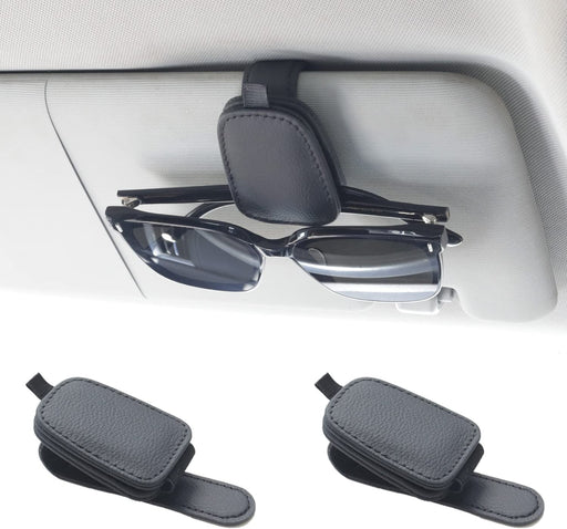 Magnetic Leather Sunglasses Holder for Car, 2 Packs (Black)