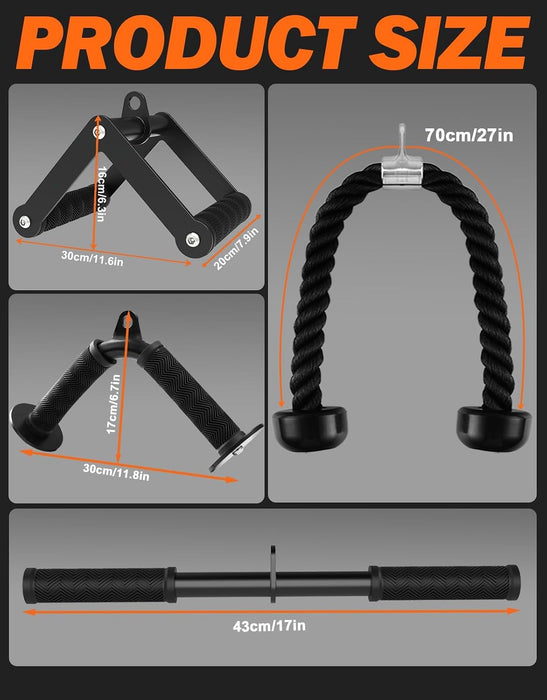 Cable Machine Attachment Set for Gym & Home Workouts, LAT Pulldown Attachments with Non-Slip Grips, Black