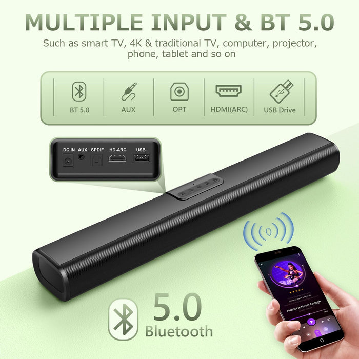 80W Sound Bar for Smart TV with HDMI ARC & Bluetooth 5.0