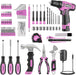 Drill Set, 149-Piece Home Tool Set with 12V Pink Cordless Drill, Tool Box, Hand Tool Kits for Women & Men and DIY Enthus