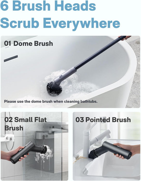 Cordless Electric Spin Scrubber, 6 Brush Heads, for Bathroom, Tile