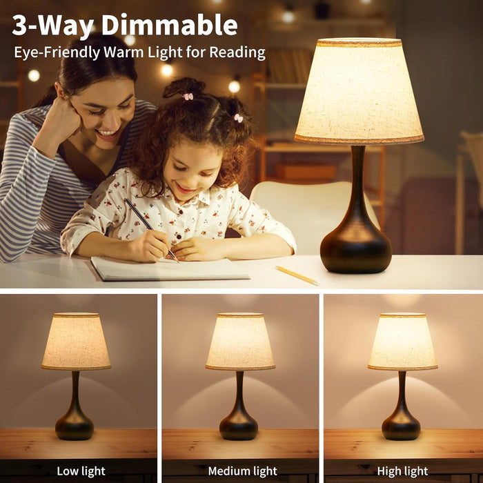 Touch Bedside Lamp, Farmhouse 3-Way Dimmable Table Lamps for Nightstand with Fabric Shade, 17.32'' Desk Lamp for Reading, Bedroom, Livingroom, Office, Corded