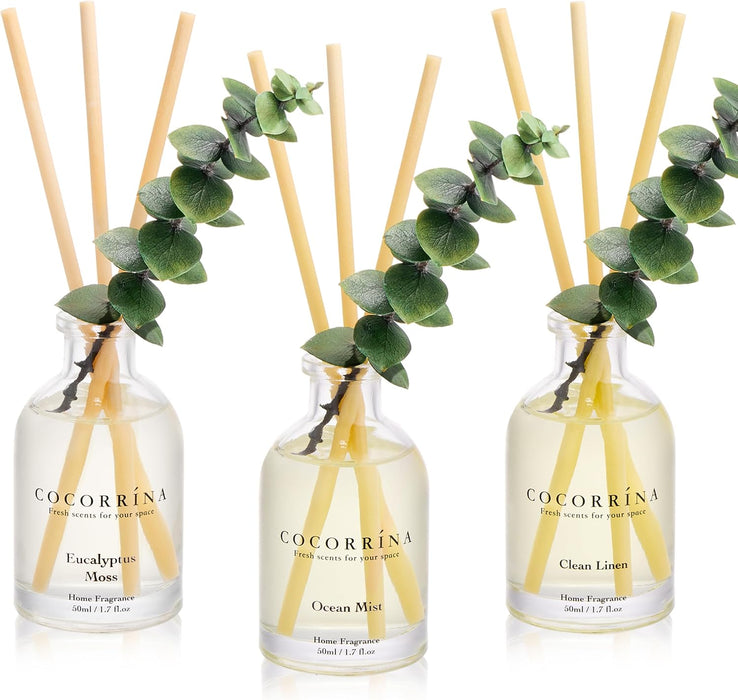 Reed Diffuser Set of 3 with Dried Eucalyptus for Home & Office