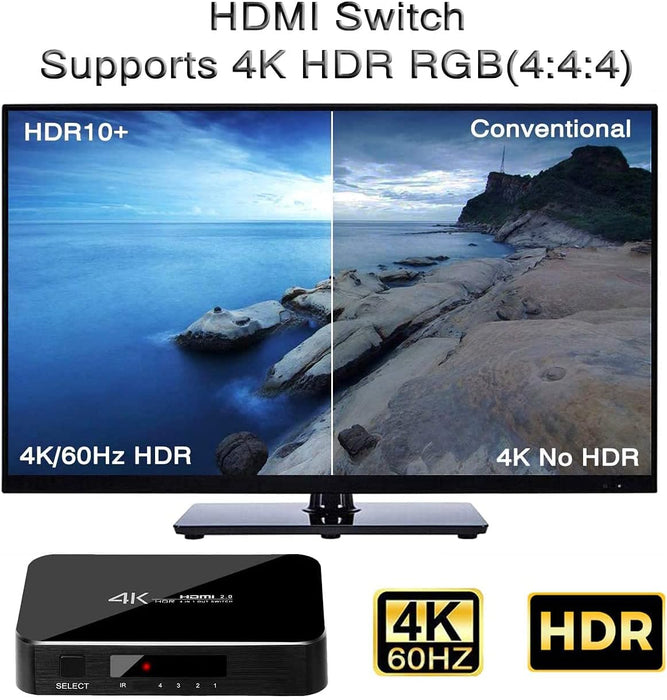 HDMI Switch 4X1, 4K Ultra HD HDMI Switcher 4 in 1 Out Support HDMI 2.0 HDCP 2.2,4K@60Hz, 3D,1080P, 4Kx2k@60Hz (IR Remote Control)