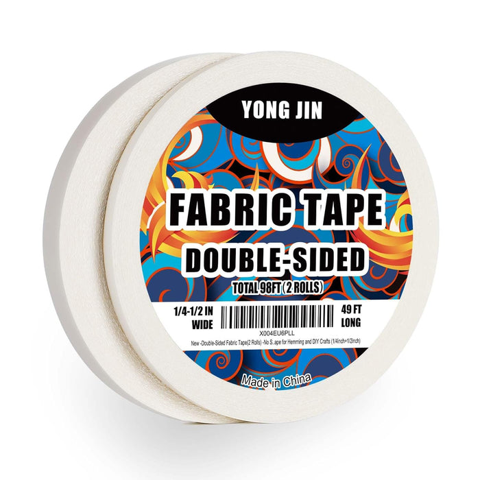 Double-Sided Fabric Tape,Hem Tape No Sew No Iron,1/4"+1/2" (2 Rolls)