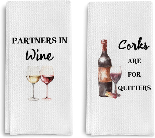 Funny Wine Kitchen Towel Set, Decor Gifts for Women & Wine Lovers, Funny Tea Towels, 2 x 16x24 Inch