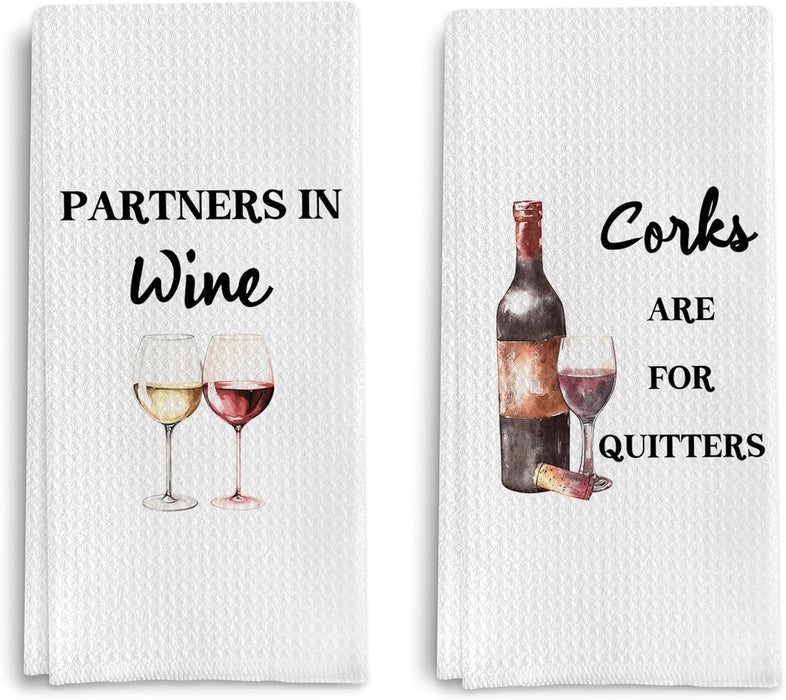 Funny Wine Kitchen Towel Set, Decor Gifts for Women & Wine Lovers, Funny Tea Towels, 2 x 16x24 Inch