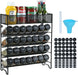 Spice Rack Organizer with 28 Spice Jars, Black Lids, Spice Labels