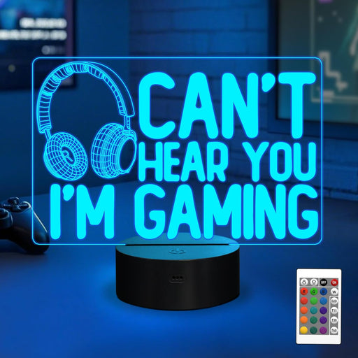 Can't Hear You I'm Gaming Night Light, Headset Graphic Video Games Gamer Gift Funny 3D Illusion Lamp 16 Colors Changing 