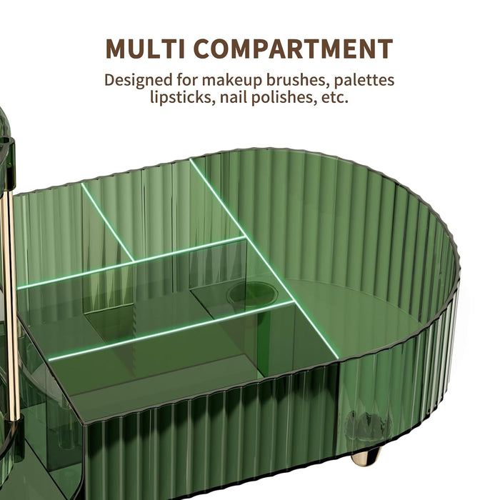 360 Rotating Makeup Organizer for Vanity, 2 Small Trays & 5 Compartments for Cosmetics, Skincare, Perfume, Lipstick & Ma