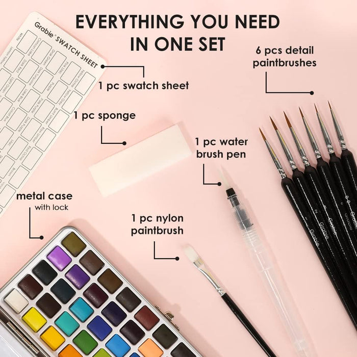 50 Color Watercolor Paint Set with Brush Pens