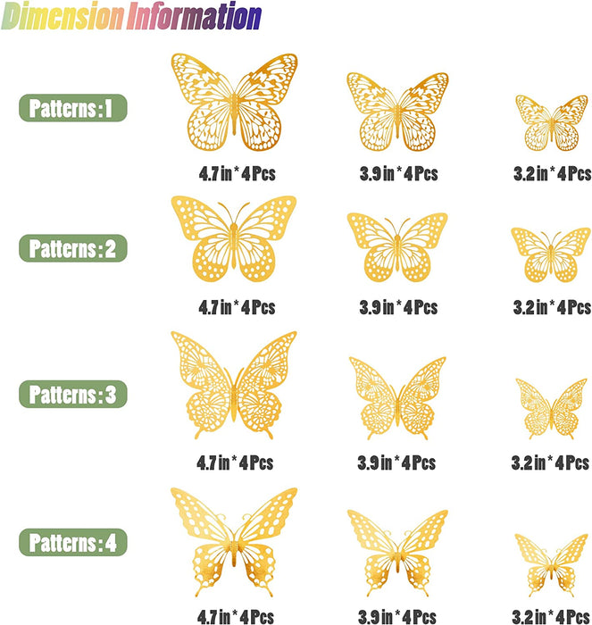 3D Butterfly Wall Decor 48 Pcs Gold Butterfly Birthday Decorations