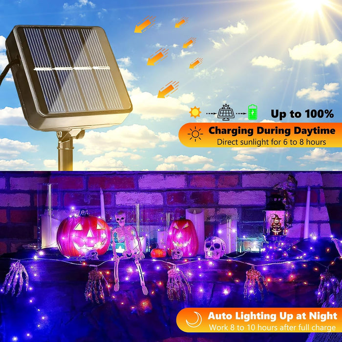 Orange Purple Halloween Solar String Lights,2 Pack Total 80FT 240LED