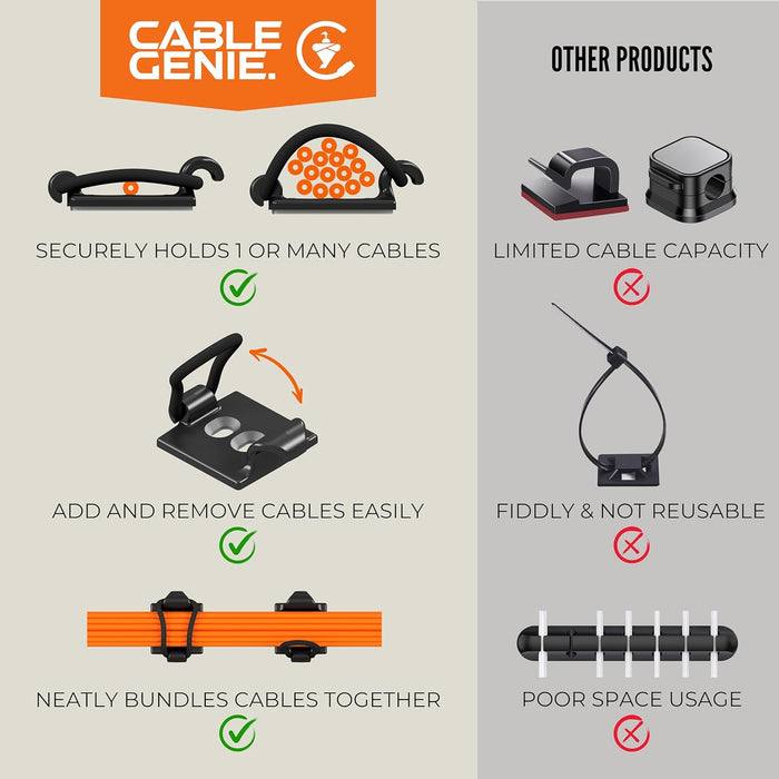 [Made in the UK] 10-Pack Adjustable Elastic Adhesive Cable Clips, Wire Management Holder, Cord Organizer for Home Office