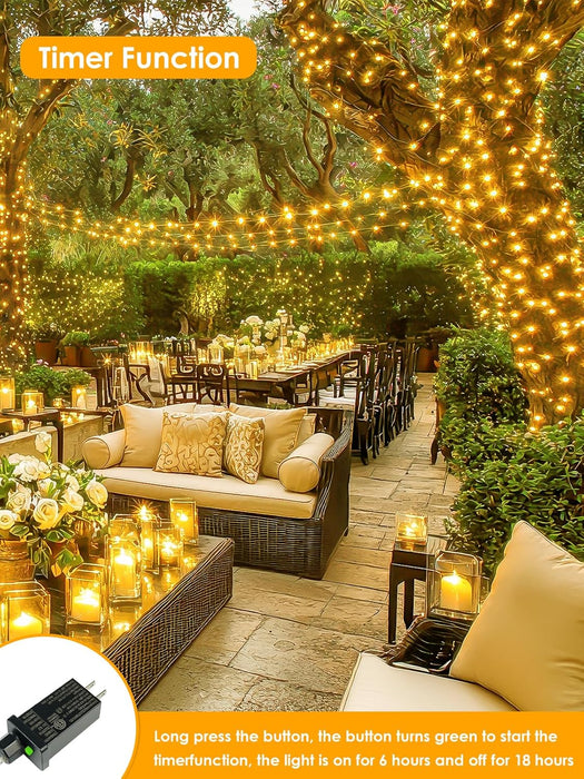 66FT 200 LED Fairy Lights Plug in, 8 Modes Twinkle Lights Warm White