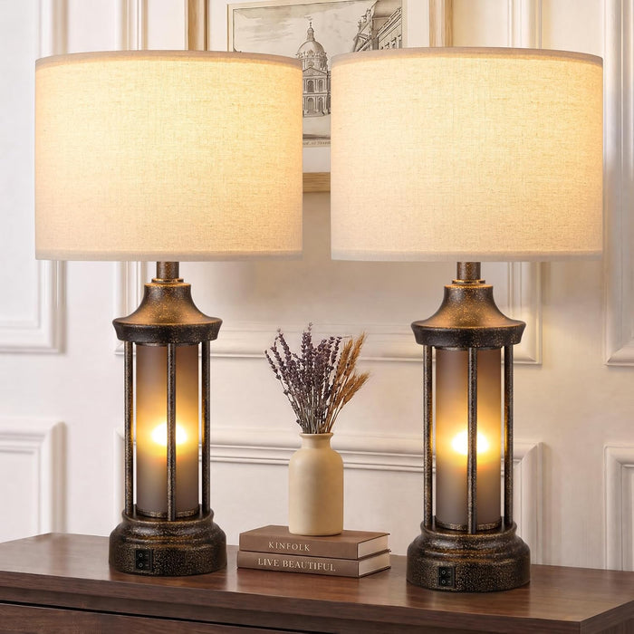 24" Farmhouse Table Lamps for Living Room, Bedside Lamps Set of 2