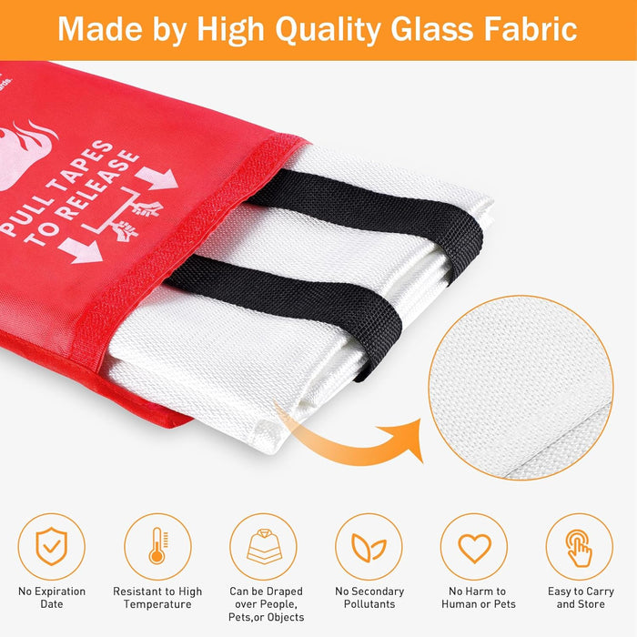 Emergency Fire Blanket for Home Kitchen -  Fiberglass Fire Suppression Blanket Great for School, Fireplace, Grill, Car, Office, Warehouse (4 Pack, 40"x40")