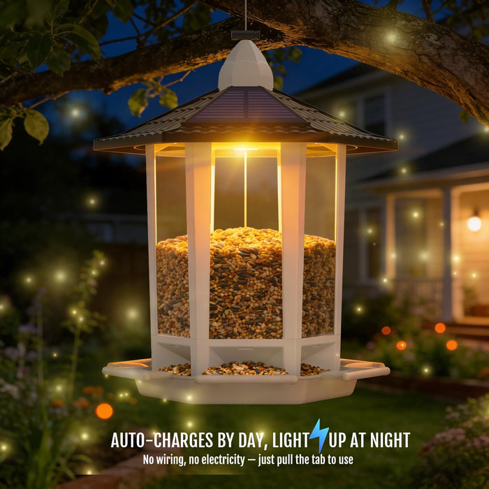 2 Pack Solar Bird Feeders for Outdoors Hanging, Assembly Required, 1-Min Easy Setup, Wild Seed Feeders for Cardinals Chi