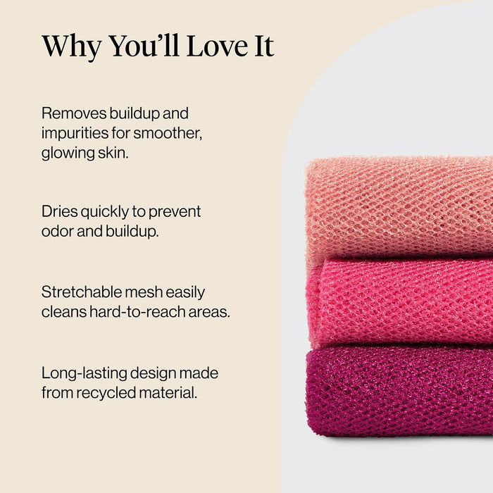 African Net Sponge – Exfoliating Body Scrubber – Berry Pink, 3 Pcs