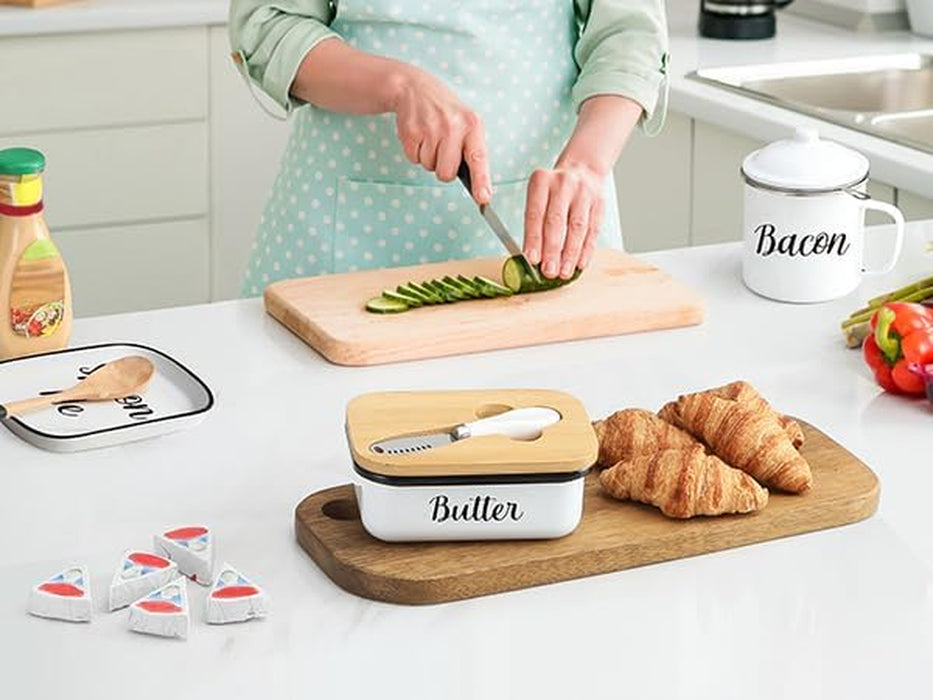 Butter Dish with Lid and Butter Curler Knife for Countertop - Unbreakable Metal Keeper Container with High-Quality Double Silicone Sealing, for Kitchen Farmhouse Decor