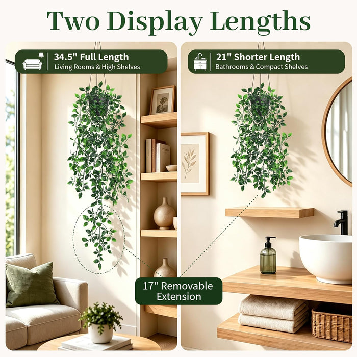 Fake Hanging Plant with Lifelike Mandala Leaves, Ready-to-Display