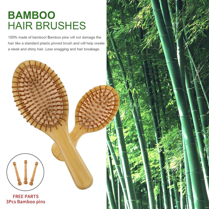 Hair Brush Set, Natural Bamboo Comb Paddle Detangling Hairbrush, Wide-tooth and tail comb No Bristle, suit for Women Men