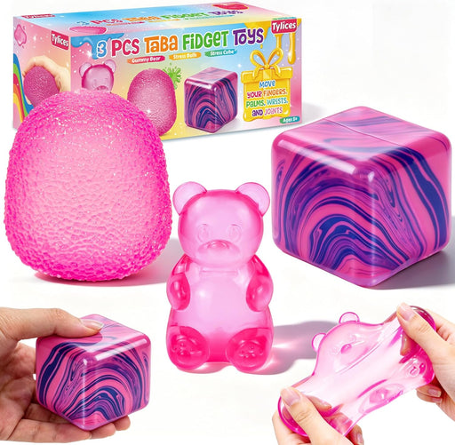 3Pcs Taba Squishies Fidget Toys, Stress Balls for Kids and Adults, Squishies Stress Cube, Sensory Toys for Kids with Aut