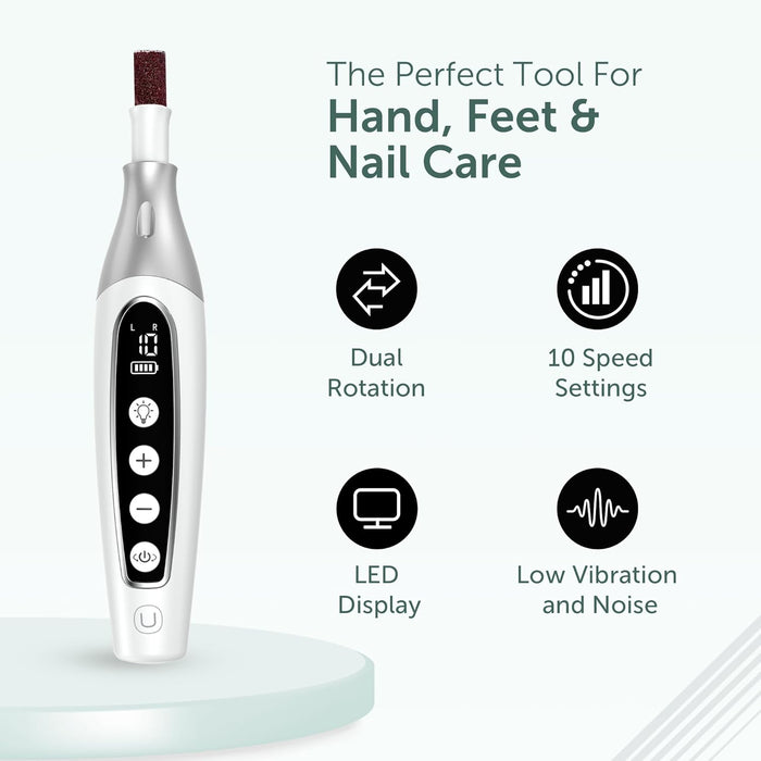 PediLux Pro Professional Manicure Pedicure Kit, Cordless Electric Nail File Drill Set, Thick Toenail Grinder, Toe Nail D