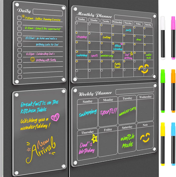 Magnetic Calendar for Refrigerator 4PCS Fridge Magnet Clear Acrylic