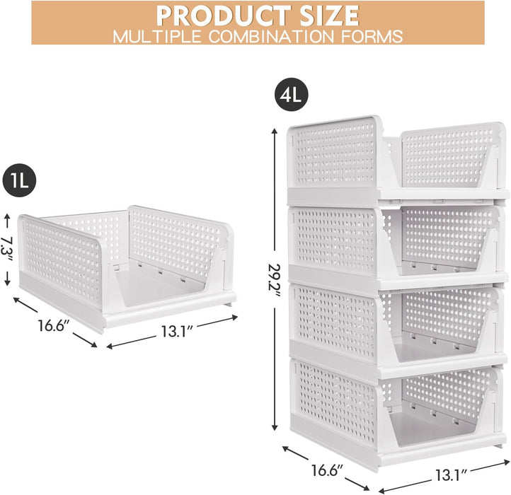 4 Pack Stackable Closet Storage Basket - Stackable Storage Bins