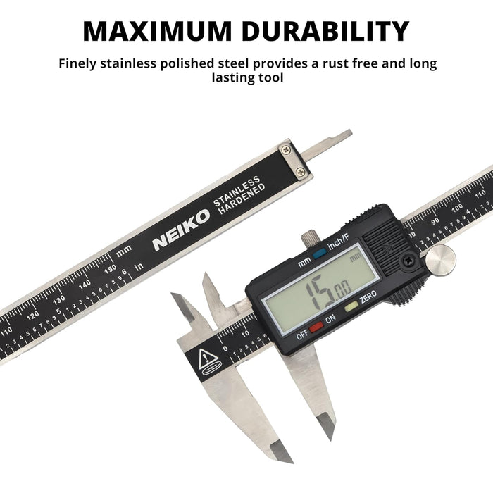 01407A Electronic Digital Caliper Measuring Tool, 0-6 Inches Stainless Steel Construction with Large LCD Screen Quick Ch